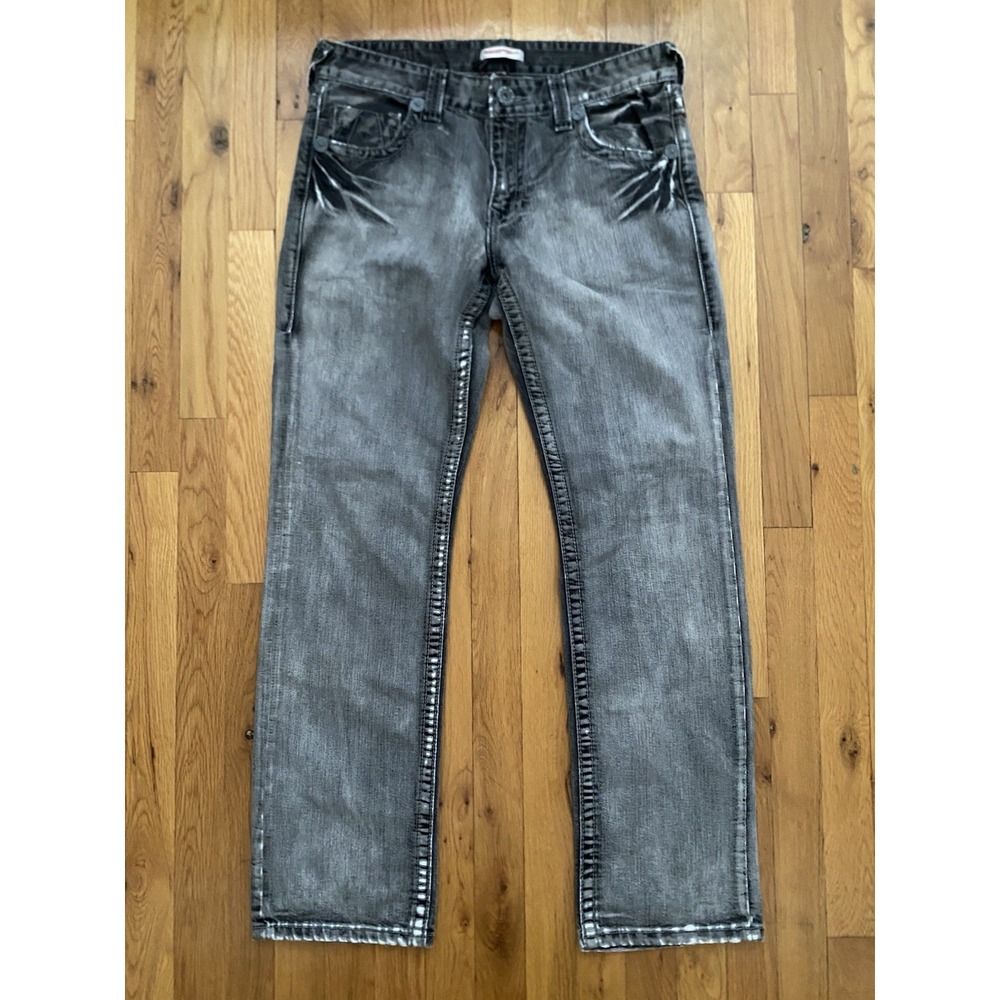 Y2K True Religion Jeans Mens 34 Gray Straight Pants Distressed Limited Edition